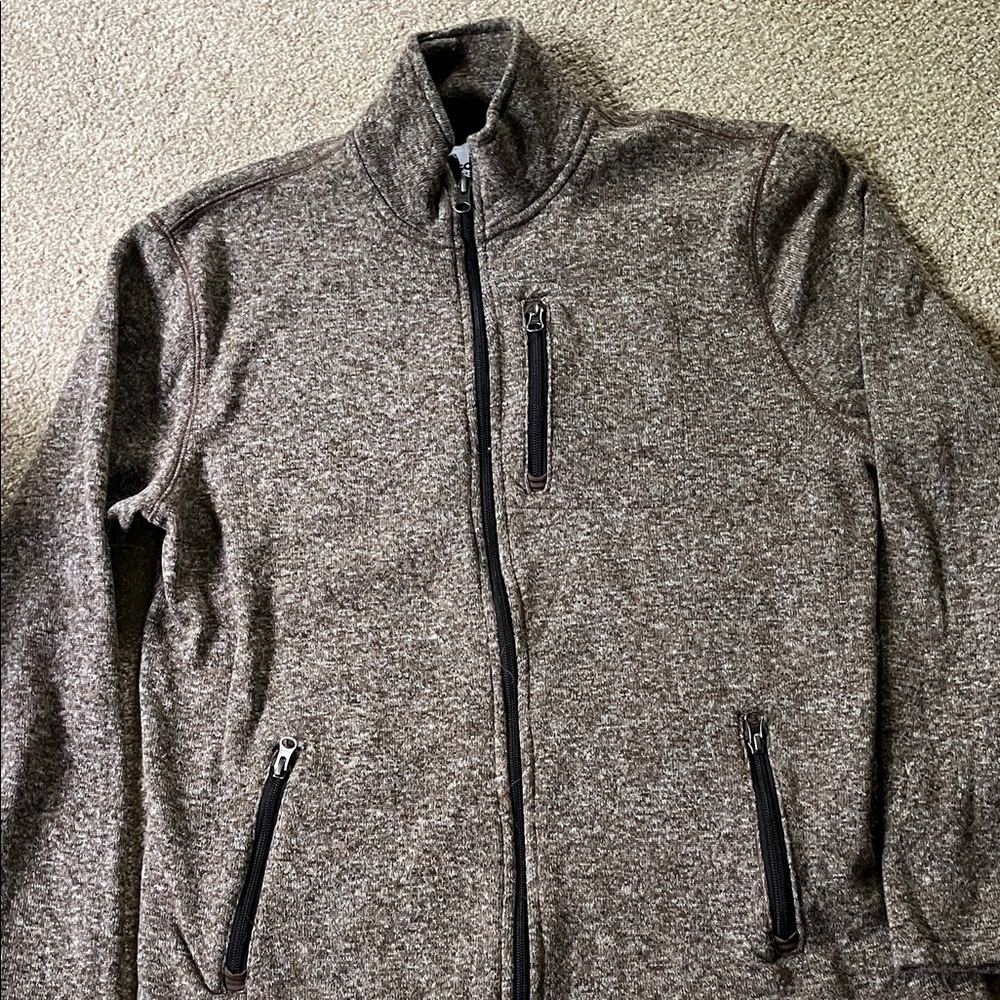 Sonoma Men's Heathered Brown Full-Zip Sweater Jacket